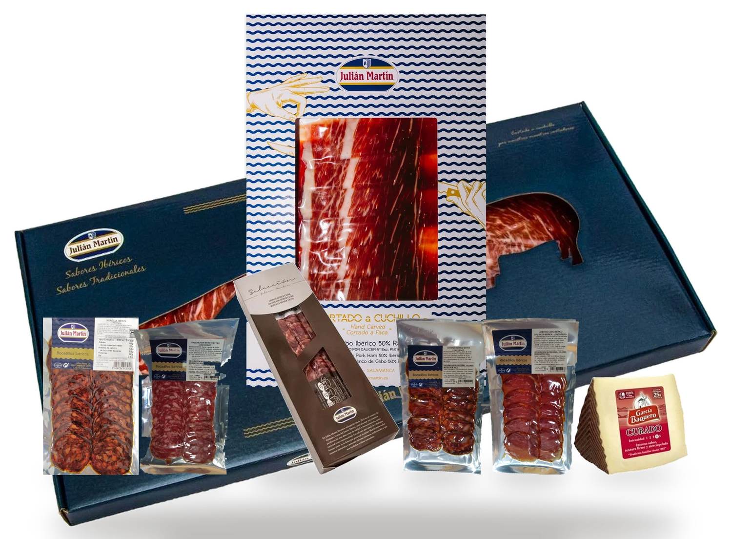 Maletín 4, contenido: Jamón cortado a mano, embutido loncheado, morcilla y queso manchego